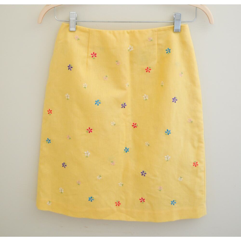 Butter Yellow Y2K Linen Flower Print Skirt Size Small - Picture 4 of 8